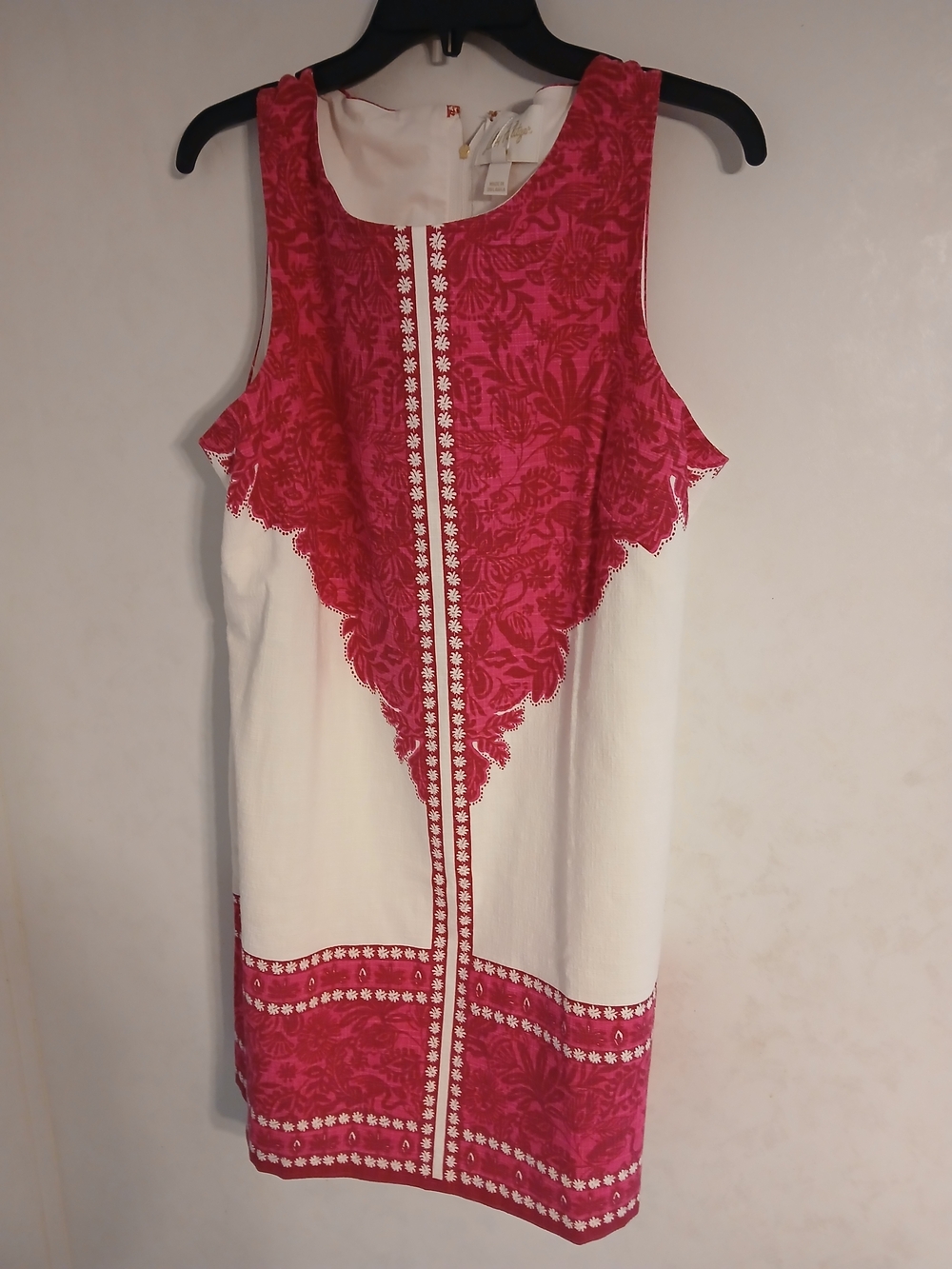 Lilly Pulitzer Pink and Cream Sleeveless Embroidered Shift Dress